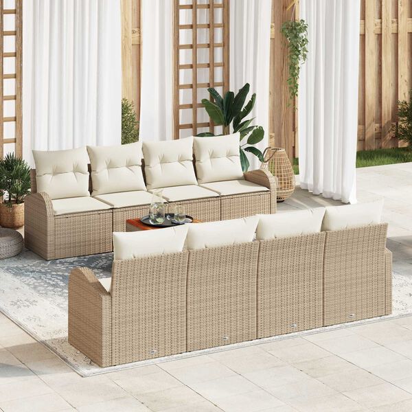 vidaXL Conjunto de sof&aacute;s de jard&iacute;n 9 pcs Beige rat&aacute;n sint&eacute;tico
