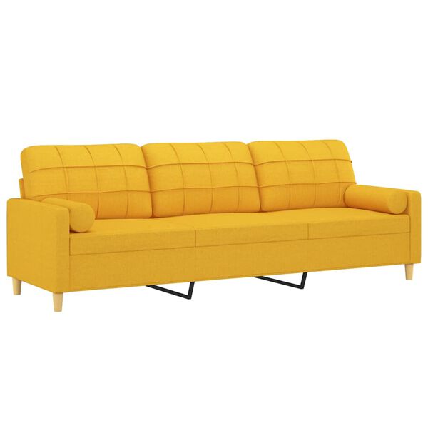 vidaXL Sof&aacute; 3 plazas con almohadas y cojines tela amarillo claro 210cm