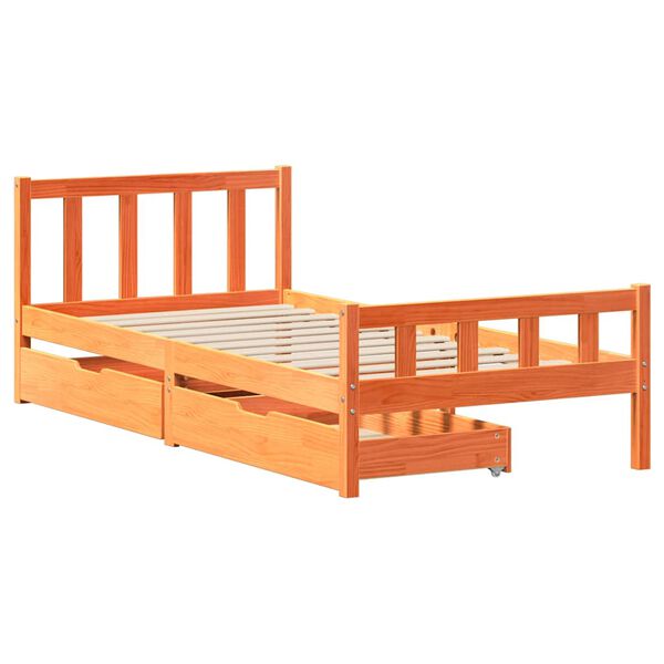 vidaXL Estructura de cama sin colch&oacute;n madera maciza marr&oacute;n 75x190 cm