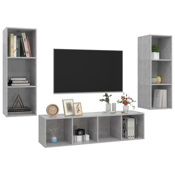 vidaXL Set de muebles de sal&oacute;n 3 pzas madera ingenier&iacute;a gris hormig&oacute;n