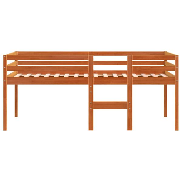 vidaXL Cama alta madera maciza de pino marrón cera 80x200 cm