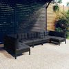 vidaXL Muebles de jard&iacute;n 7 pzas y cojines negro madera maciza de pino