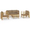 vidaXL Set de muebles de jard&iacute;n 5 piezas bamb&uacute; y cojines gris taup&eacute;