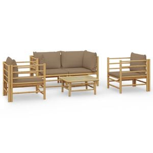 vidaXL Set de muebles de jard&iacute;n 5 piezas bamb&uacute; y cojines gris taup&eacute;