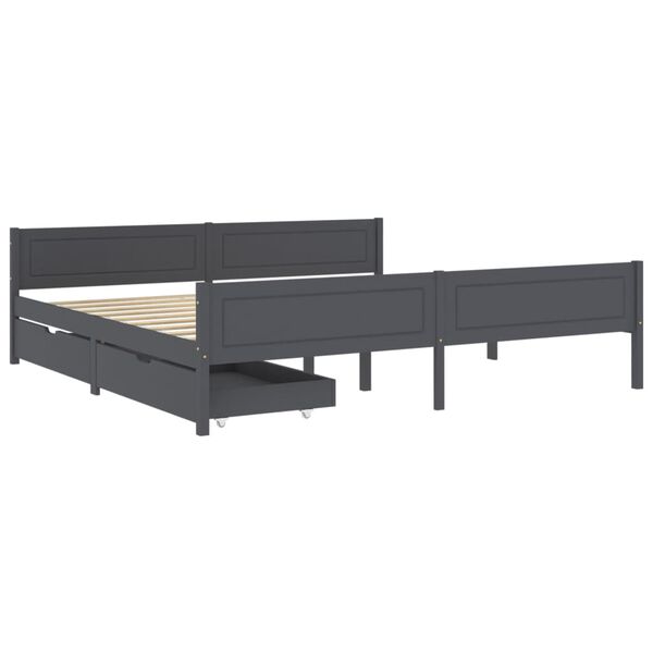vidaXL Estructura de cama 2 cajones madera pino gris oscuro 200x200 cm