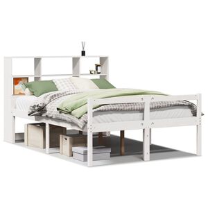 vidaXL Cama con estanter&iacute;a sin colch&oacute;n madera maciza blanca 120x190 cm