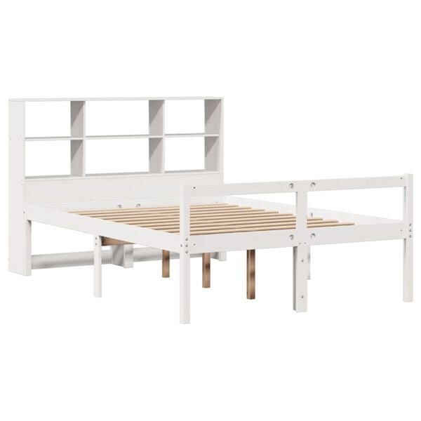 vidaXL Cama con estanter&iacute;a sin colch&oacute;n madera maciza blanca 120x200 cm