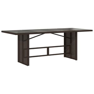 vidaXL Mesa de jard&iacute;n superficie de vidrio rat&aacute;n PE marr&oacute;n 190x80x74cm