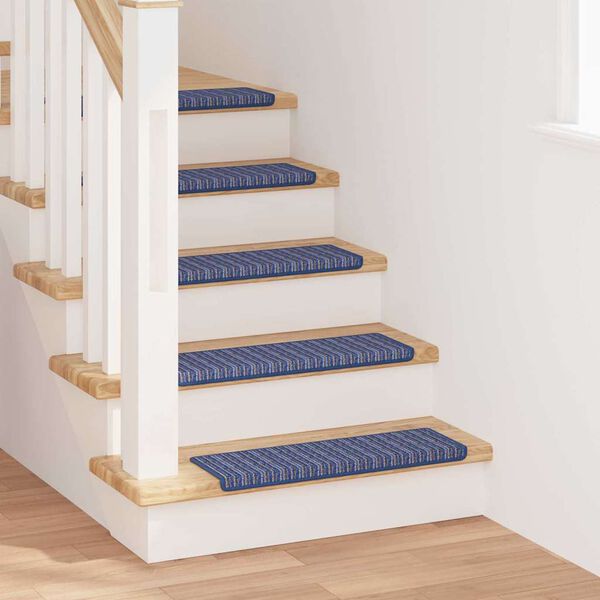 vidaXL Alfombras autoadhesivas para escaleras Rayado 15 pcs Azul