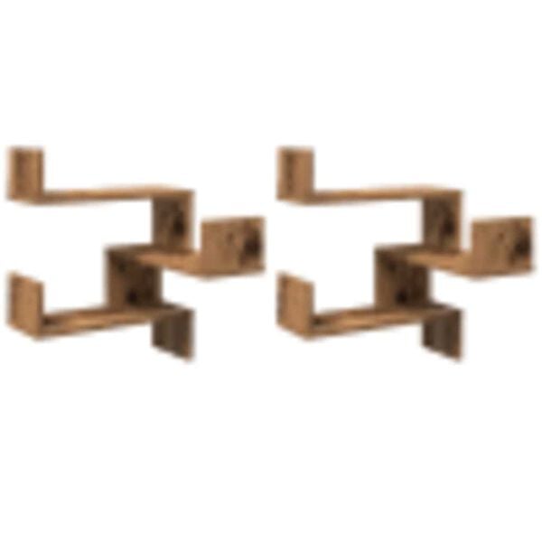 vidaXL Estanter&iacute;as pared esquina 2 uds madera envejecida 40x40x49,5 cm