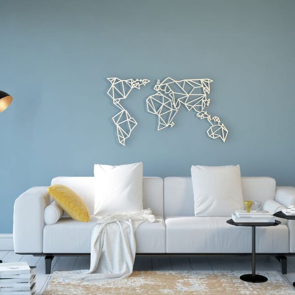 Homemania Adorno de pared mapa del mundo acero blanco 100x58 cm