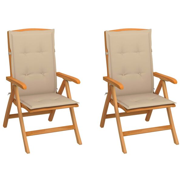 vidaXL Sillas de jard&iacute;n 2 uds madera maciza de teca con cojines beige