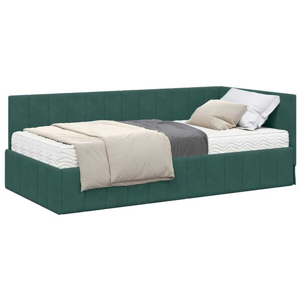 vidaXL Estructura de Cama Esquina con Colchón 2 pcs Verde Terciopelo