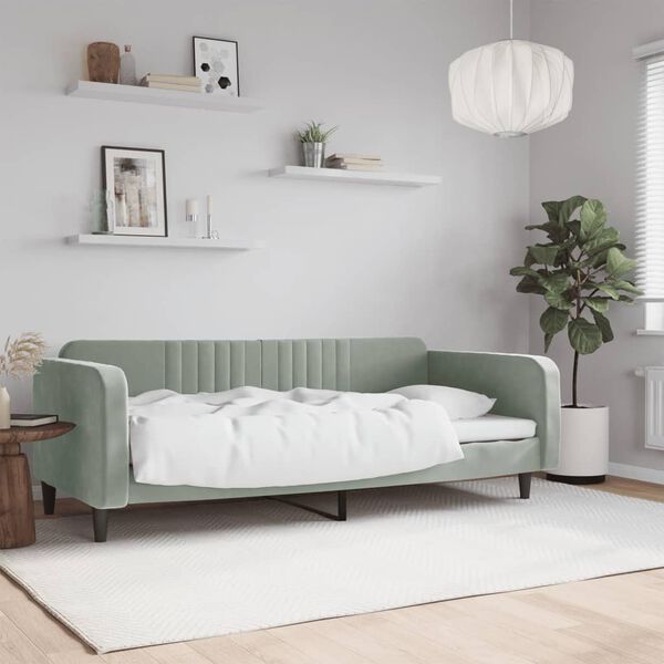 vidaXL Sof&aacute; cama sin colch&oacute;n terciopelo gris claro 90x190 cm