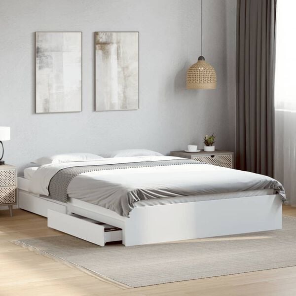 vidaXL Estructura cama con cajones madera ingeniería blanca 160x200 cm