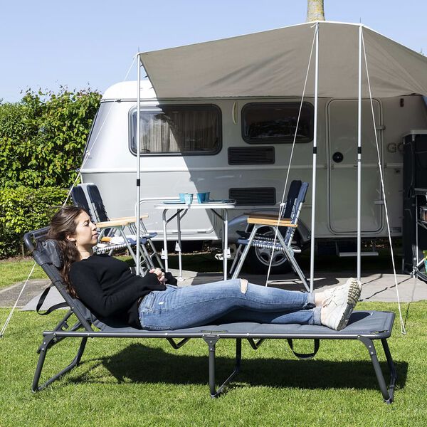 Campart Travel Tumbona camping plegable Ancona antracita 200x67x35cm