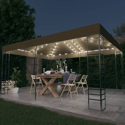vidaXL Carpa cenador de jardín con tira de luz LED 3x4m taupé 180 g/m²