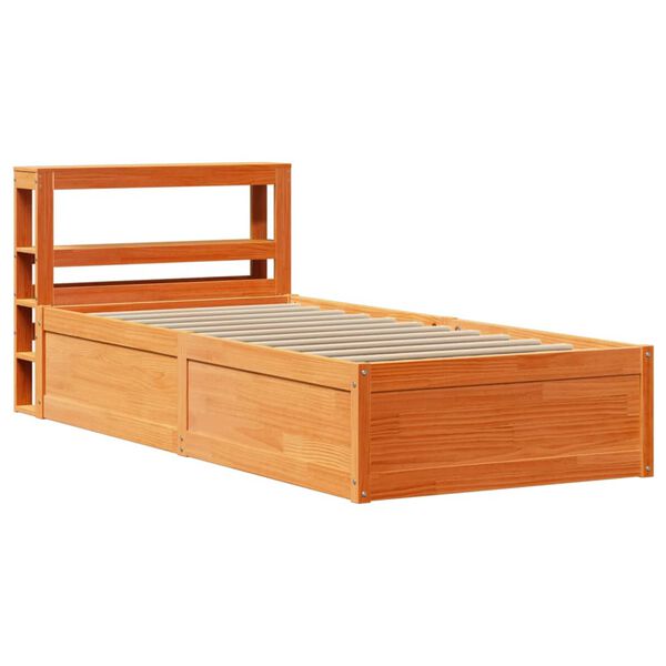 vidaXL Estructura cama con cabecero madera pino marrón cera 90x190 cm