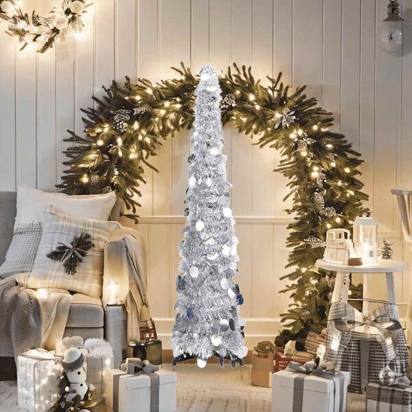 vidaXL Árbol de Navidad artificial emergente PET plateado 120 cm