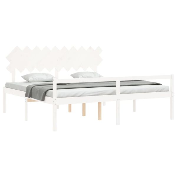 vidaXL Cama personas mayores cabecero madera maciza blanco 200x200 cm