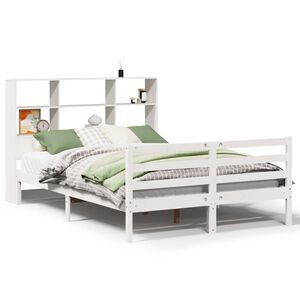 vidaXL Cama con estanter&iacute;a sin colch&oacute;n madera maciza blanca 120x190 cm