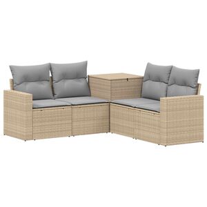 vidaXL Juego de Sof&aacute; 5 uds. Beige y Gris Claro Rat&aacute;n sint&eacute;tico y acero
