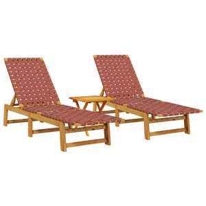 vidaXL Tumbonas con mesa 2 unidades madera maciza de acacia roja
