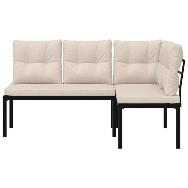 vidaXL Bancos jard&iacute;n y cojines 2 pzas acero recubrimiento polvo negro