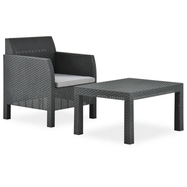 vidaXL Set de muebles jard&iacute;n 2 piezas con coj&iacute;n PP rat&aacute;n gris antracita