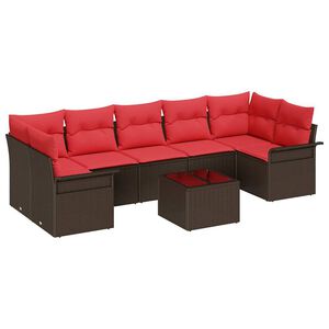 vidaXL Conjunto de sof&aacute; de jard&iacute;n 8 pcs Beige y Rojo rat&aacute;n sint&eacute;tico