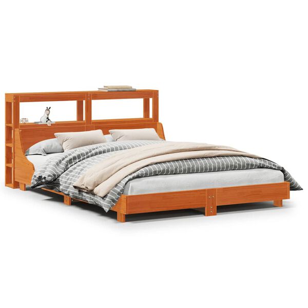 vidaXL Cama sin colch&oacute;n madera maciza pino marr&oacute;n cera 150x200 cm