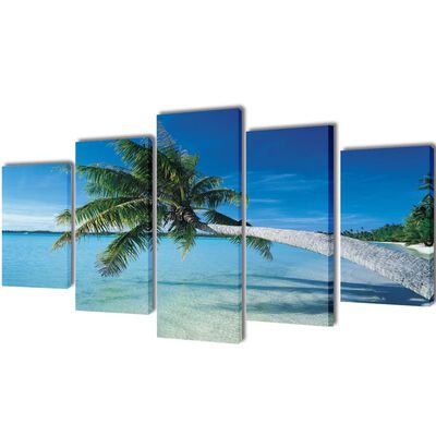 Set decorativo de lienzos para pared playa con palmera 200 x 100 cm