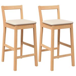 vidaXL Taburetes de bar con cojines, 2 unidades, madera maciza natural, caucho