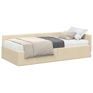 vidaXL Estructura de Cama Esquina con Colch&oacute;n Otro 2 pcs Crema tela