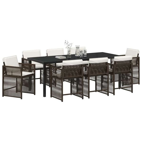 vidaXL Conjunto de Comedor de Jard&iacute;n 9 pcs Marr&oacute;n rat&aacute;n sint&eacute;tico