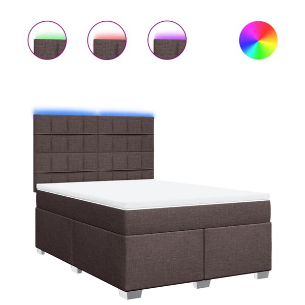 vidaXL Cama box spring con colch&oacute;n tela marr&oacute;n oscuro 140x190 cm
