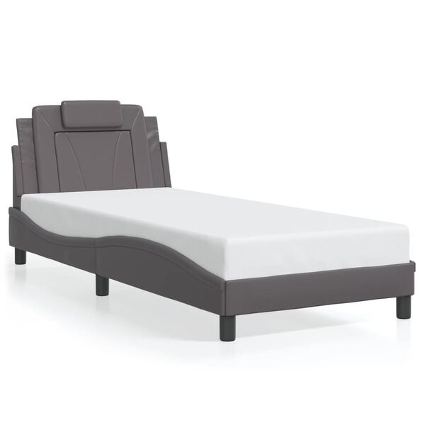 vidaXL Estructura de cama Viana sin colch&oacute;n cuero sint&eacute;tico gris 80x200 cm