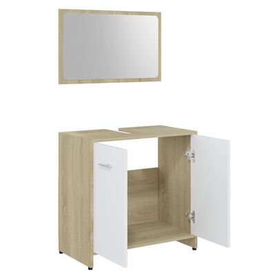 vidaXL Muebles de baño 3 pzas madera ingeniería roble Sonoma y blanco