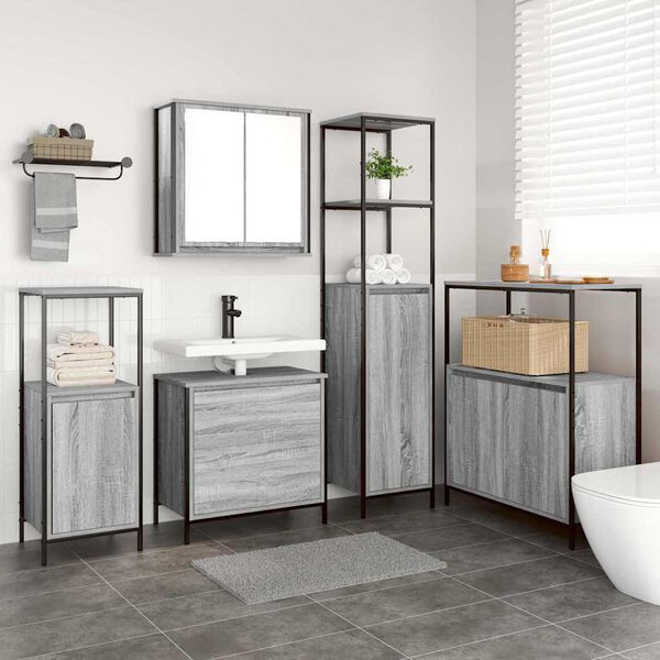 vidaXL Set de muebles de ba&ntilde;o 2 pzas madera contrachapada gris sonoma