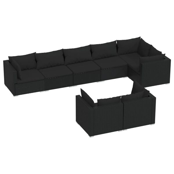 vidaXL Set de muebles de jard&iacute;n 8 pzas y cojines rat&aacute;n sint&eacute;tico negro