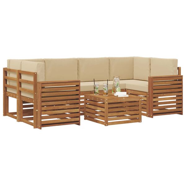 vidaXL Juegos de sof&aacute;s 7 pcs Natural y Beige Madera de Acacia S&oacute;lida