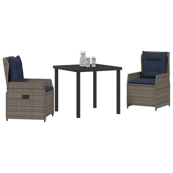 vidaXL Conjunto de Comedor de Jard&iacute;n 3 pcs Gris Polirat&aacute;n