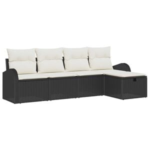 vidaXL Juego de Sof&aacute; con coj&iacute;n 5 pcs Negro y crema rat&aacute;n sint&eacute;tico