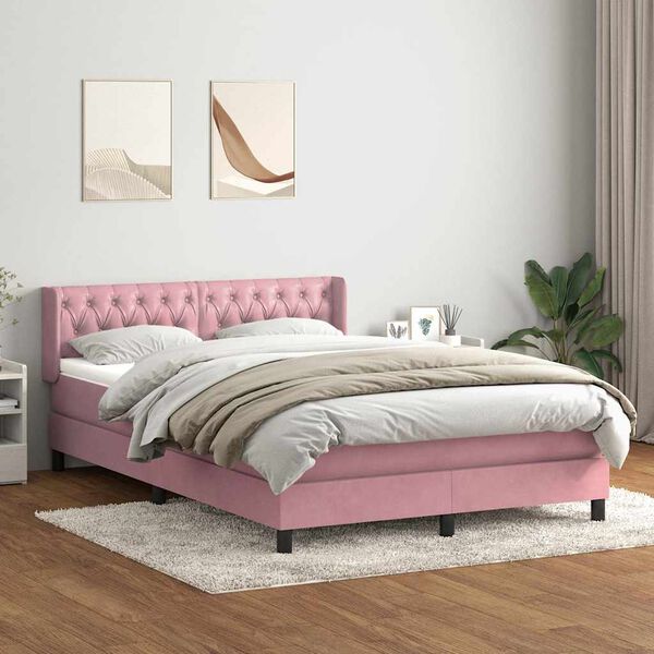 vidaXL Cama box spring con colch&oacute;n terciopelo rosa 140x220 cm
