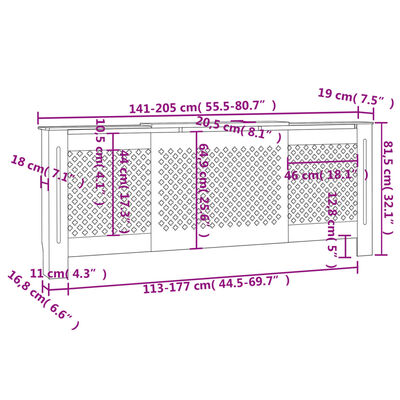 vidaXL Cubierta para radiador MDF 205 cm