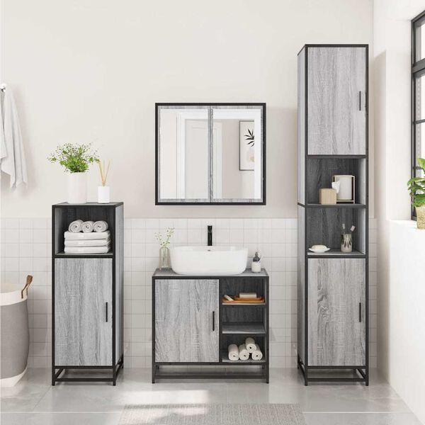 vidaXL Mueble lavabo baño madera contrachapada sonoma gris 65x33x60 cm