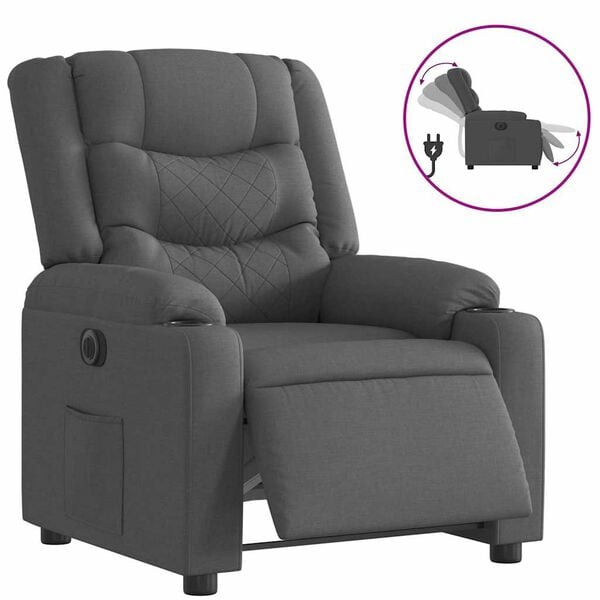 vidaXL Sill&oacute;n reclinable el&eacute;ctrico de tela gris oscuro