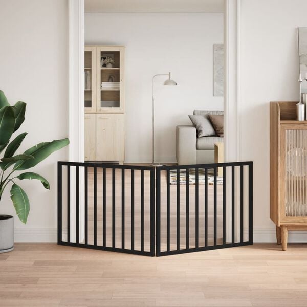 vidaXL Puerta para perros plegable de 2 paneles, color negro, 160 cm, madera de álamo