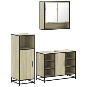 vidaXL Set de muebles de ba&ntilde;o 3 pzas madera contrachapada roble Sonoma