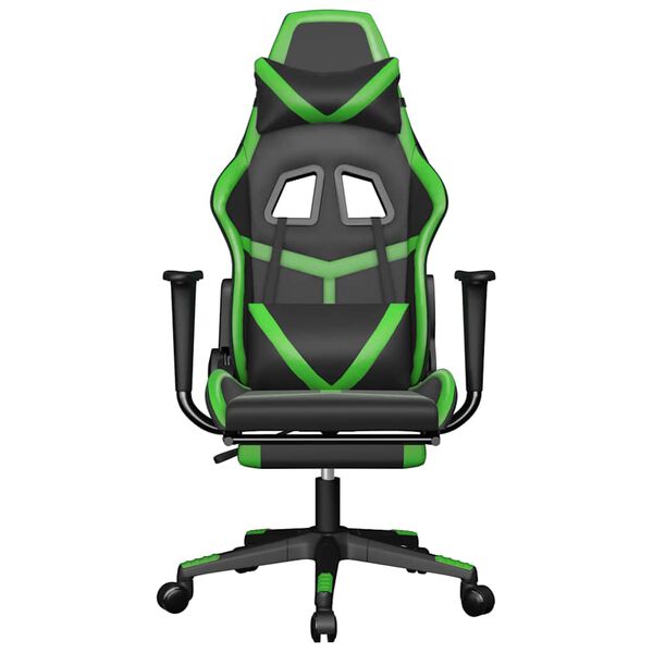 vidaXL Silla gaming de masaje y reposapi&eacute;s cuero sint&eacute;tico negro verde